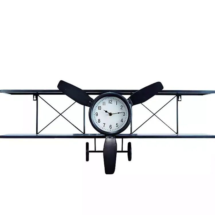 Kirklands Home Clocks|Black Metal Airplane Wall Clock