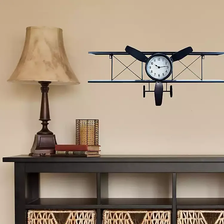 Kirklands Home Clocks|Black Metal Airplane Wall Clock