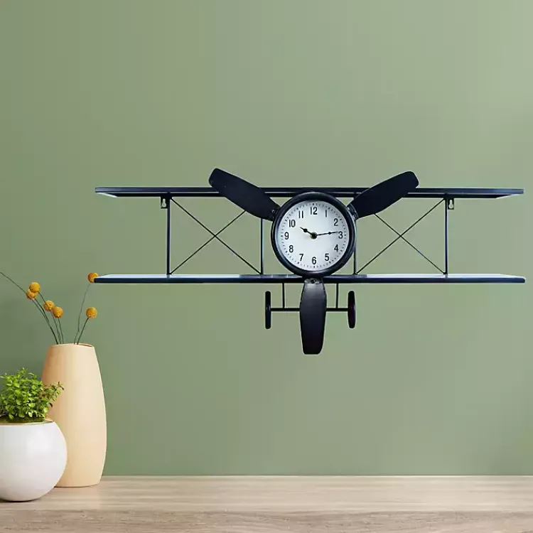Kirklands Home Clocks|Black Metal Airplane Wall Clock
