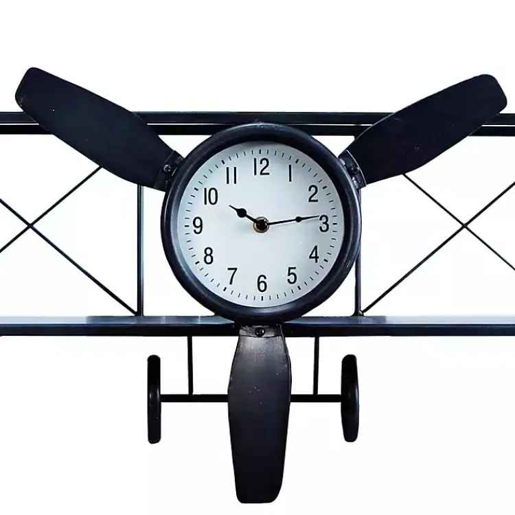 Kirklands Home Clocks|Black Metal Airplane Wall Clock