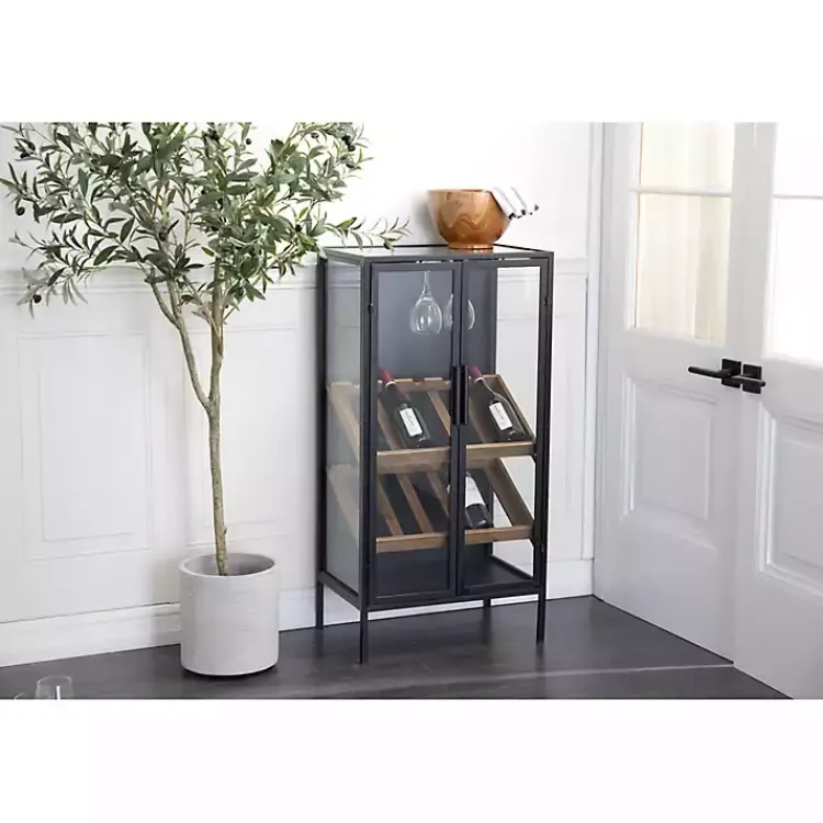 Kirklands Home Kitchen Islands & Bar Carts|Black Metal and Brown Wood Standing Wine Rack
