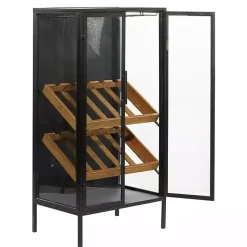 Kirklands Home Kitchen Islands & Bar Carts|Black Metal and Brown Wood Standing Wine Rack