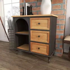 Kirklands Home Cabinets & Sideboards|Black Metal and Brown Wood Storage Cabinet