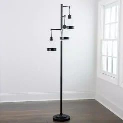 Kirklands Home Floor Lamps|Black Metal and Glass Globe 3-Arm Floor Lamp Clear