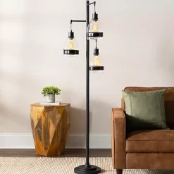 Kirklands Home Floor Lamps|Black Metal and Glass Globe 3-Arm Floor Lamp Clear