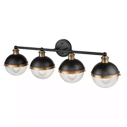 Kirklands Home Flush Mount Lighting|Black Metal and Glass 4-Globe Vanity Light