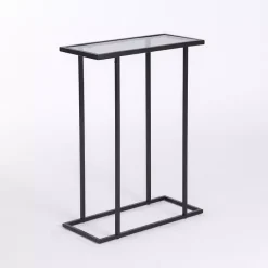 Kirklands Home Accent & End Tables|Metal and Glass Rectangular Accent Table Black