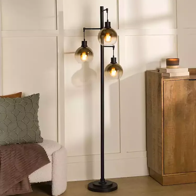 Kirklands Home Floor Lamps|Black Metal and Glass 3-Arm Floor Lamp Gold