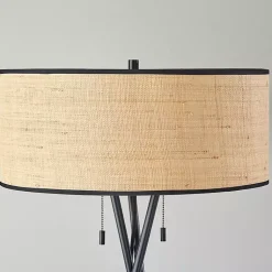 Kirklands Home Floor Lamps|Black Metal and Rat Tripod Floor Lamp Tan