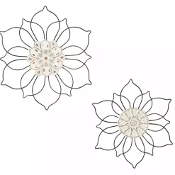 Kirklands Home Wall Plaques|Black Metal and Wood Floral Wall Plaques, Set of 2