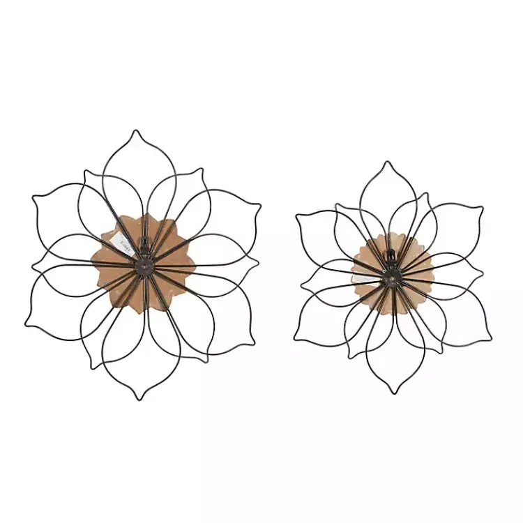 Kirklands Home Wall Plaques|Black Metal and Wood Floral Wall Plaques, Set of 2