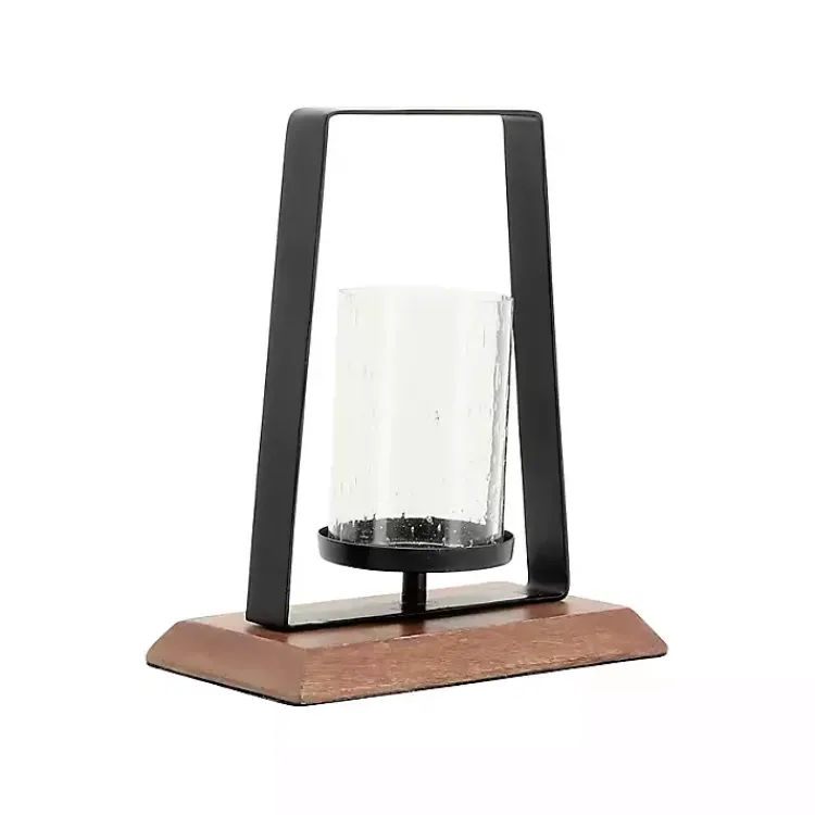 Sale Black Metal and Wood Hurricane Candle Holders