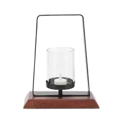 Sale Black Metal and Wood Hurricane Candle Holders