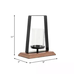 Sale Black Metal and Wood Hurricane Candle Holders