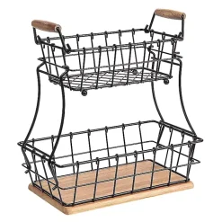 Kirklands Home Kitchen Storage|Black Metal and Wood Stackable Kitchen Baskets