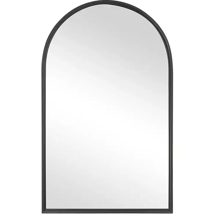 Kirklands Home Decorative Mirrors|Black Metal Arch Frame Wall Mirror