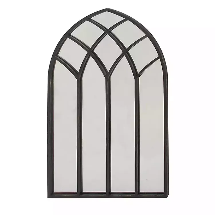 Kirklands Home Decorative Mirrors|Black Metal Arch Framed Mirror