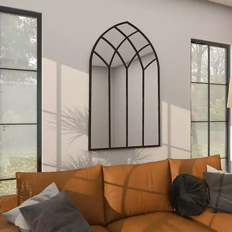 Kirklands Home Decorative Mirrors|Black Metal Arch Framed Mirror