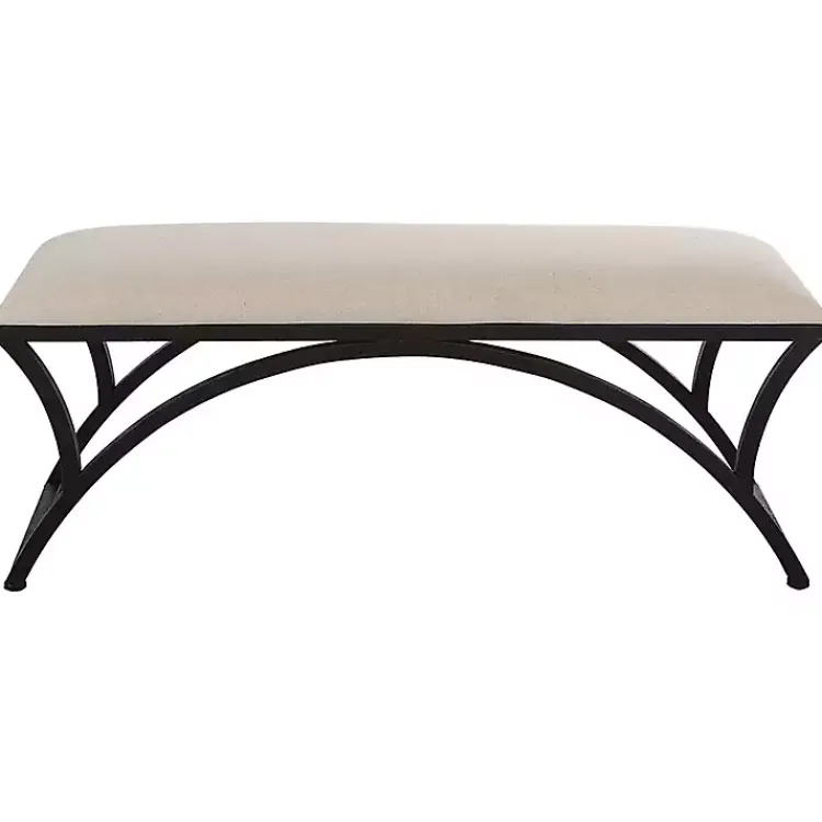 Kirklands Home Benches & Ottomans|Black Metal Arched Frame Upholstered Bench Ivory