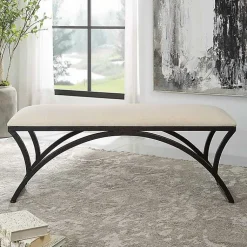 Kirklands Home Benches & Ottomans|Black Metal Arched Frame Upholstered Bench Ivory