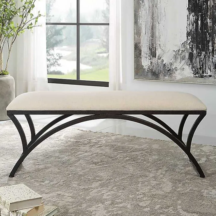 Kirklands Home Benches & Ottomans|Black Metal Arched Frame Upholstered Bench Ivory