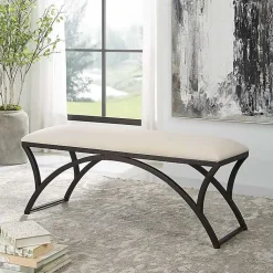 Kirklands Home Benches & Ottomans|Black Metal Arched Frame Upholstered Bench Ivory