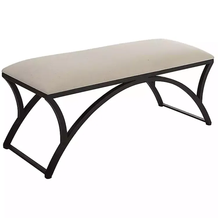 Kirklands Home Benches & Ottomans|Black Metal Arched Frame Upholstered Bench Ivory