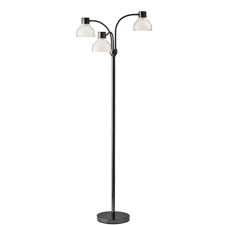 Kirklands Home Floor Lamps|Black Metal 3-Arm Frosted Shade Floor Lamp White