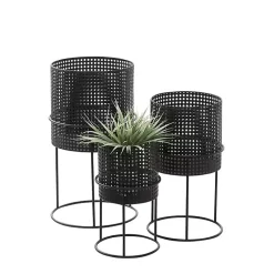 Kirklands Home Planters|Metal Basket Weave Planters, Set of 3 Black