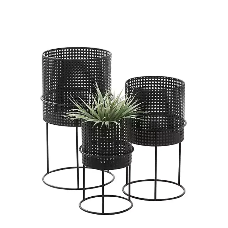 Kirklands Home Planters|Metal Basket Weave Planters, Set of 3 Black