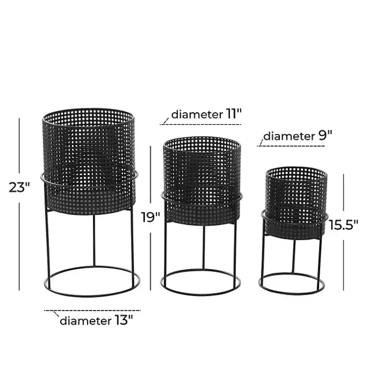 Kirklands Home Planters|Metal Basket Weave Planters, Set of 3 Black
