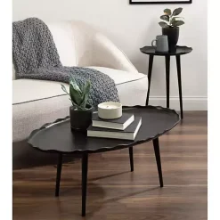 Kirklands Home Accent & End Tables|Metal Deckled Edge Round Side Table Black