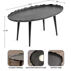 Kirklands Home Coffee Tables|Metal Deckled Edge Oval Coffee Table Black