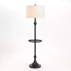 Kirklands Home Floor Lamps|Black Metal Floor Lamp with Round Tray White
