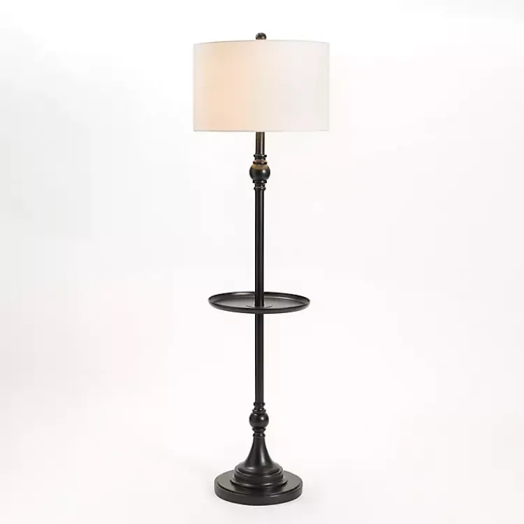 Kirklands Home Floor Lamps|Black Metal Floor Lamp with Round Tray White