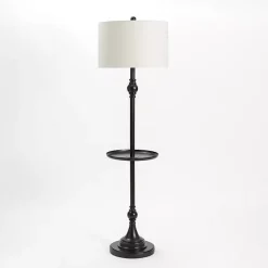 Kirklands Home Floor Lamps|Black Metal Floor Lamp with Round Tray White