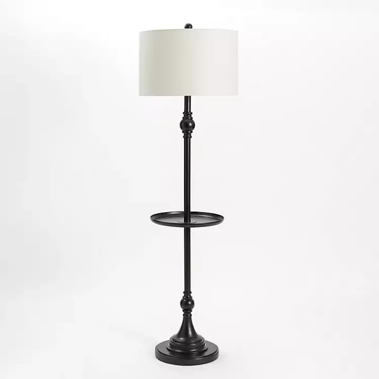 Kirklands Home Floor Lamps|Black Metal Floor Lamp with Round Tray White