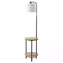 Kirklands Home Floor Lamps|Black Metal Floor Lamp with Wood Shelves White