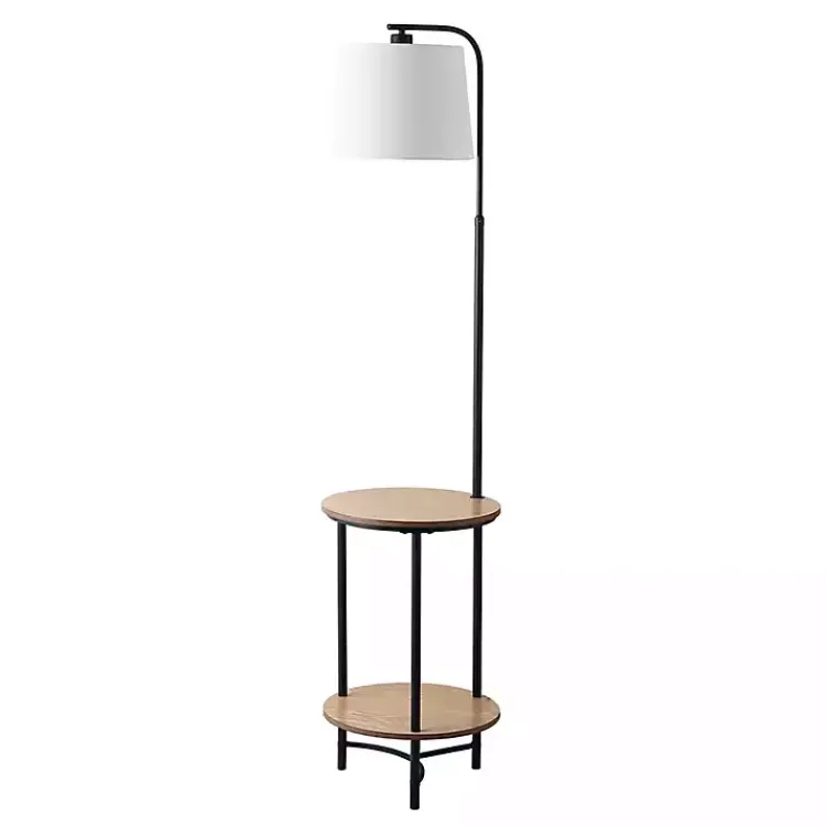 Kirklands Home Floor Lamps|Black Metal Floor Lamp with Wood Shelves White