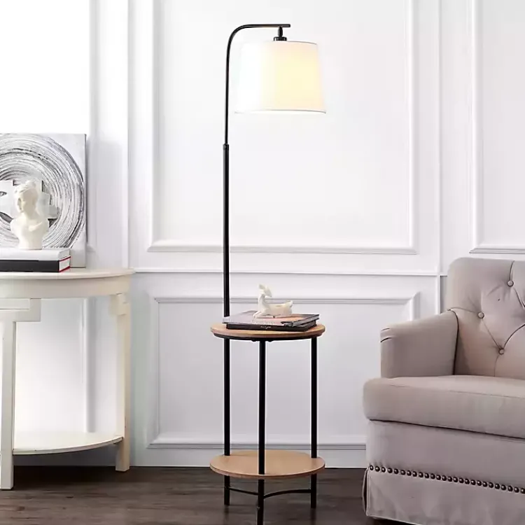 Kirklands Home Floor Lamps|Black Metal Floor Lamp with Wood Shelves White