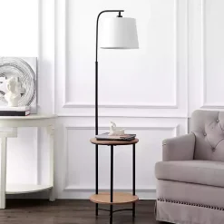 Kirklands Home Floor Lamps|Black Metal Floor Lamp with Wood Shelves White