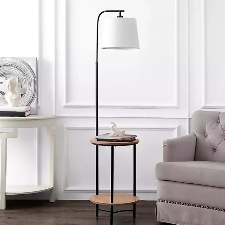 Kirklands Home Floor Lamps|Black Metal Floor Lamp with Wood Shelves White