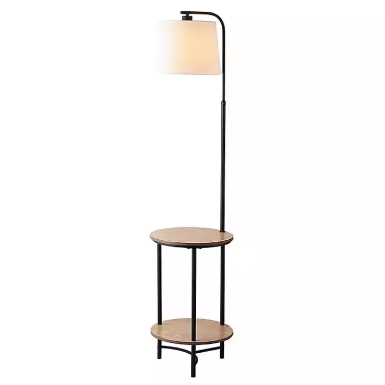 Kirklands Home Floor Lamps|Black Metal Floor Lamp with Wood Shelves White