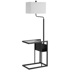 Kirklands Home Floor Lamps|Black Metal Floor Lamp with Glass Tabletop White