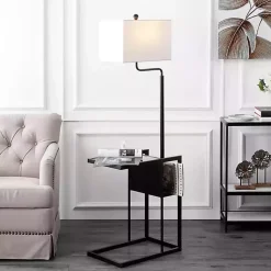 Kirklands Home Floor Lamps|Black Metal Floor Lamp with Glass Tabletop White