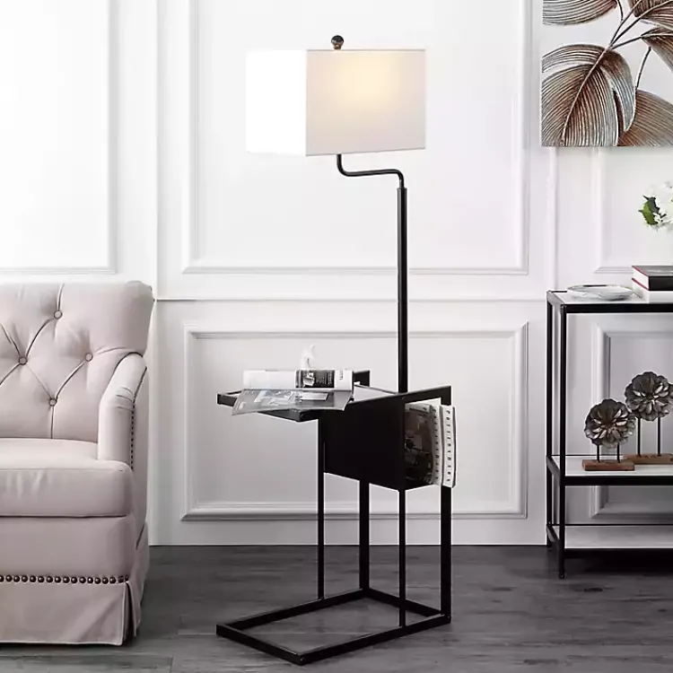 Kirklands Home Floor Lamps|Black Metal Floor Lamp with Glass Tabletop White