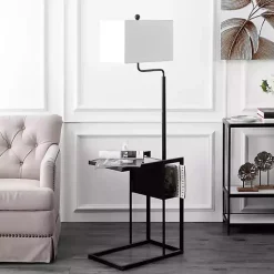 Kirklands Home Floor Lamps|Black Metal Floor Lamp with Glass Tabletop White