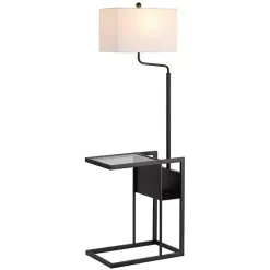Kirklands Home Floor Lamps|Black Metal Floor Lamp with Glass Tabletop White