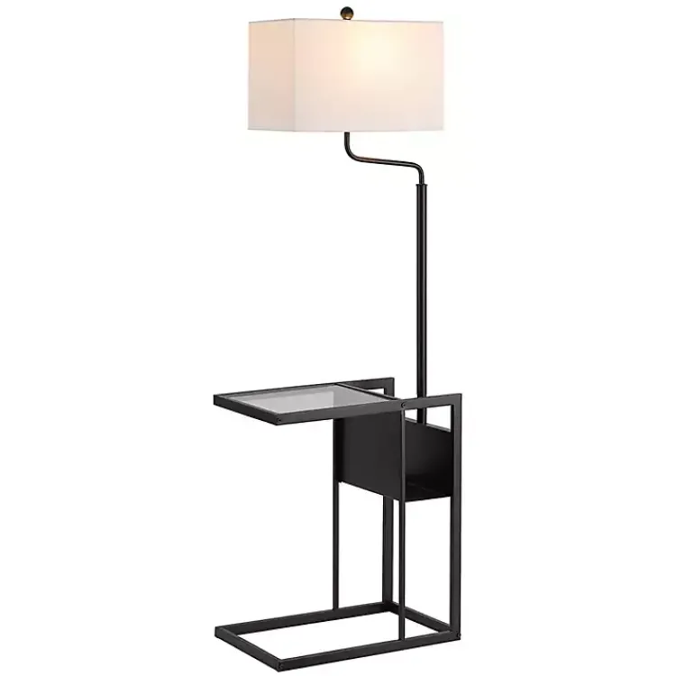 Kirklands Home Floor Lamps|Black Metal Floor Lamp with Glass Tabletop White