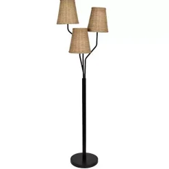 Kirklands Home Floor Lamps|Metal Floor Lamp with Rattan Shades Black